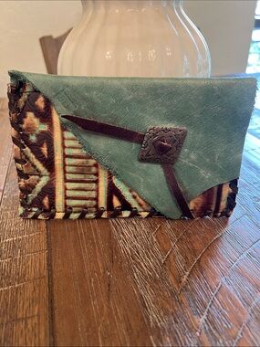 Turquoise Tribal Leather Envelope Wallet with Western Accent